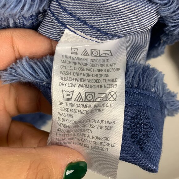 Isaac Mizrahi Jacket Womens XL Blue Denim Printed Fringed Hem Cropped Pockets - Picture 7 of 11